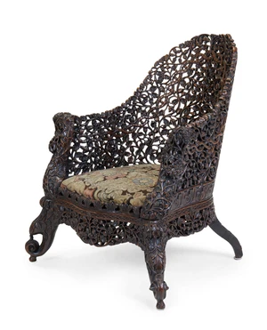 Various Properties
A large and intricately carved armchair,&nbsp;India, Bombay Presidency, circa...