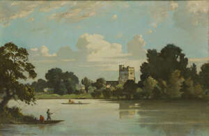 
	
		Bertram Nicholls, 
		British 1883-1974 - 
		 
		Cookham Church, 1958; 
		 
		oil on...