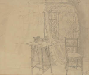 
	
		Gilbert Spencer, 
		British 1892-1979 - 
		 
		Interior scene, 1927; 
		 
		pencil on...
