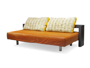 
	
		A brown vinyl upholstered daybed by Cappellini, c.1970, of rectangular form, on square...