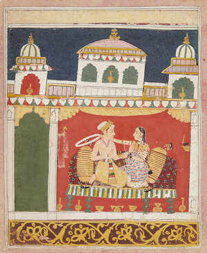 
	
		Lovers in a pavilion, Malwa, India, circa 1680, 
		gouache on paper, depicting a couple...
