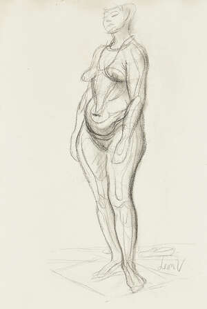 
	
		Leon Underwood,
		British 1890-1975-
		 
		Standing nude turned three quarters to the...
