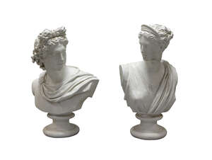 
	
		A pair of French bisque porcelain busts of Apollo and Diana, by Jean Gille, late 19th...