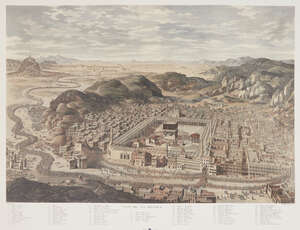 
	
		Two large reproduction prints of a coloured engraving by Nicolas Louis de Lespinasse, VUE...