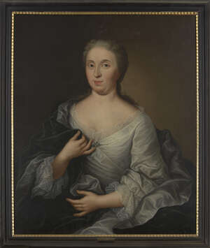 Johann-Philipp Behr, 
		German, fl. 1740-1756- 
		Portrait of Margaretha Elizabetha Ziegler (1719-1751), half-length, wearing a grey silk lace edged gown wit