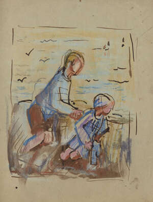 
	
		Edna Clarke Hall, 
		British 1879-1979 - 
		Justin and Denis in a boat, 1923; 
		ink and...