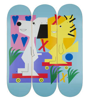 
	
		Nina Chanel Abney,
		American b.1982- 
		 
		Peanuts (Triptych), 2020;
		 
		the...