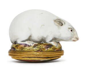 
	
		A Continental and porcelain gilt-metal mounted bonbonniere, probably Copenhagen, 19th...