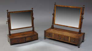 
	
		A Victorian mahogany dressing table mirror the rectangular mirror plate on turned...