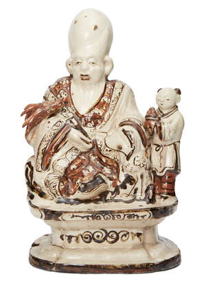 
	
		A Chinese pottery cizhou figure group of Shoulao, Henan province, Ming dynasty, Shoulao...