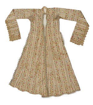 
	
		An Ottoman silk and metal thread embroidered Robe, Turkey, 18th century, the pale beige...