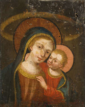 Italian School, 
		15th/16th century- 
		 
		The Madonna and child; 
		 
		oil on panel, 23.8x19.5cm
		 
		 
		 