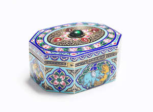 
	
		A gem-set and enamelled silver box, Benares or North India, 19th century, of octagonal...