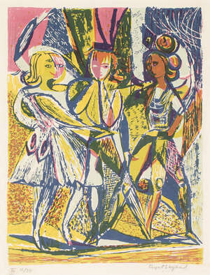 
	
		Rupert Shephard, 
		British 1909-1992- 
		 
		Untitled (dancers); 
		 
		linocut in...