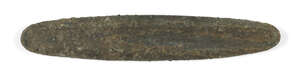 A Chinese bronze currency bar, Neolithic, of oblong form with single groove to one side, 12cm...