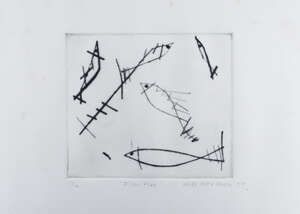 Mike Owen, 
		British b.1955- 
		 
		Fish Five, 1983;
		 
		Etching on wove, signed, dated, titled and numbered 1/12 in pencil, plate 19 x 23cm (framed)