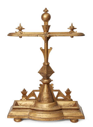 Christopher Dresser (1838-1904) for Coalbrookdale, a gilt cast-iron umbrella/stick stand
		Stamped 'Coalbrookdale, No 267008, No 245' and with diamond