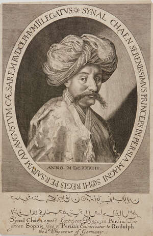
	
		Portrait of Synal Chaen, Persian Ambassador to Prague, by Aegidius Sadeler II...