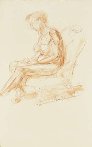 
	
		Leon Underwood,
		British 1890-1975-
		 
		Seated nude in chair;
		 
		red sanguine...