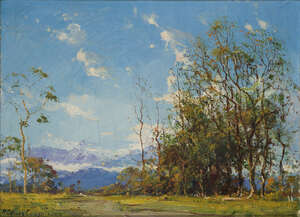 
	
		Ricardo Gomez Campuzano, 
		Colombian 1891-1981-
		 
		Paisaje con montanas de fondo