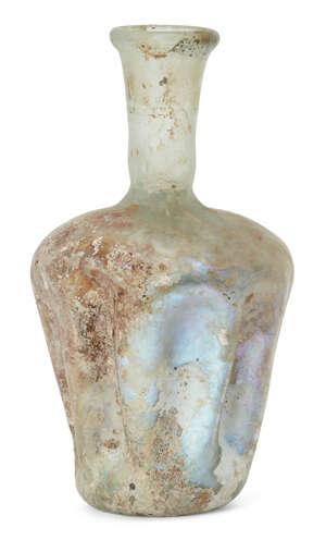 
	
		A Roman glass vessel, Rhineland, circa 3rd-4th century AD.,  with rounded shoulders and...