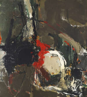 
	
		Nancy Horrocks, 
		British 1900-1989-
		 
		Red and Black, 1963; 
		 
		oil on canvas,...