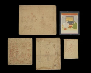 A group of 5 Indian preparatory drawings,&nbsp; Kangra school, North India, 18th century, in a brown...