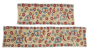 
	
		Two Epirus silk embroidered linen textile borders, Yannina, 18th century, each of...