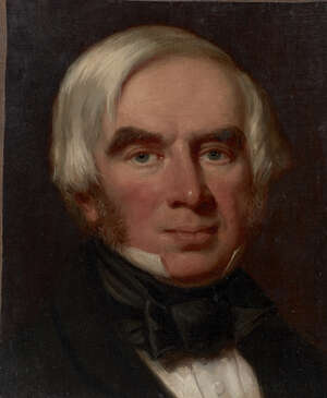 
	
		British School, 
		mid 19th century-
		 
		Portrait of a gentleman, head and shoulders...