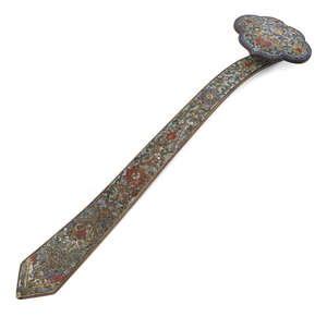 
	
		A Chinese cloisonné ruyi sceptre, Ming dynasty, 17th century, decorated to both sides...
