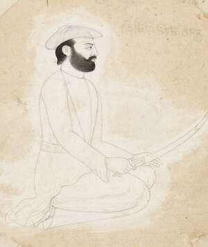 
	
		A drawing of Munshi Jarnail Singh, North India, 19th century, ink and opaque pigments on...