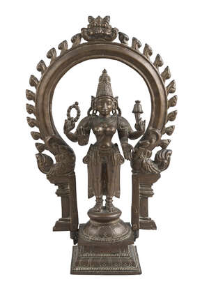 
	
		A bronze figure of Parvati, India,19th century, on a two-tiered rectangular base, shown...