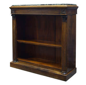 
	
		A Regency rosewood open bookcase, the top surmount with later green marble top, above two...