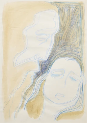 George Breuer-Weil, Austrian/British b.1938 - Two figures, 1982; blue crayon and watercolour on paper, signed and dated lower left 'George Weil 82', 40.5 x 2