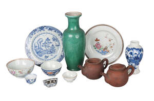 
	
		A collection of Chinese ceramics, 18th-20th century, comprising apple-green glazed...
