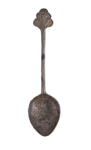 An inscribed Sogdian silver spoon 1st-4th century AD,, with handle in the form of a palmette, inscribed to reverse in Kharostih probably with the owner's n