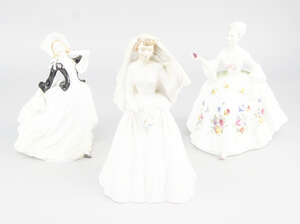 
	
		Three Doulton figures, Autumn breezes, The Bride and Diana, 21cm high (3)
		 

	

