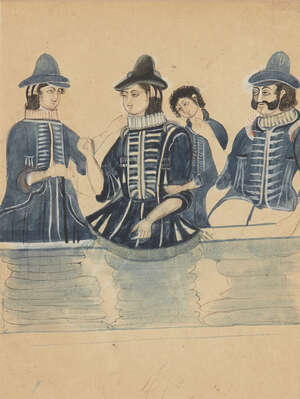 
	
		A group of Europeans, Mewar, India, 19th century, ink and opaque pigments on paper, the...