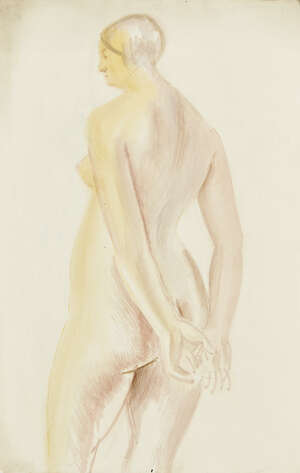 
	
		Leon Underwood,
		British 1890-1975-
		 
		Standing nude with hands clasped behind...
