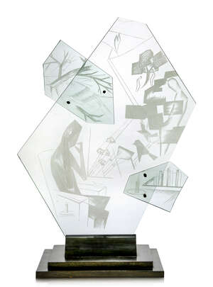 
	
		An Etched glass panel in three parts  
		'In Memoriam', mid-late 20th century,...