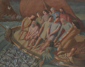 
	
		Thomas (Tom) Saunders Nash, 
		British 1891-1963- 
		 
		The Miraculous Draught of...