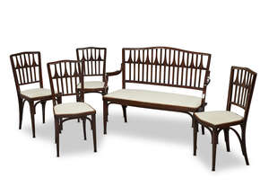 
	
		Gustav Siegel (1880-1970) for J&J Kohn, a Secessionist salon suite
		c.1902, each chair...