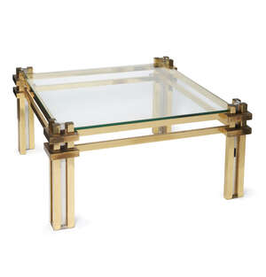 
	
		Romeo Rega, an Italian mixed metal and glass coffee table
		1970s, stamped, 'RR', Romeo...