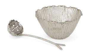 
	
		A Heath & Middleton silver sugar bowl and spoon
		in the manner of Dr Christopher...