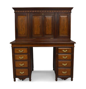 
	
		An Edwardian mahogany secretaire desk cabinet by Sopwith & Co, the moulded cornice above...