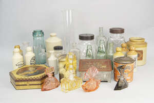 
	
		A collection of 19th century stoneware and glass bottles, further glassware and...