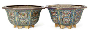 
	
		A pair of Chinese imperial cloisonné octagonal jardinières, Qianlong period, the...