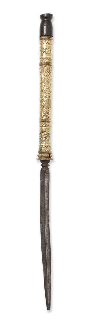 
	
		An engraved gold sheet metal spear head, North Malaysia or Southern Thailand spear head,...