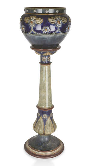 
	
		E. Violet Hayward (1897-1942) for Royal Doulton, 
		 
		Floral jardiniere and stand,...