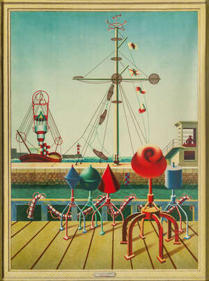 
	
		Edward Wadsworth, 
		British 1889-1949- 
		 
		Signals [Greenwood W/C 43; Garton 531], 1942;...